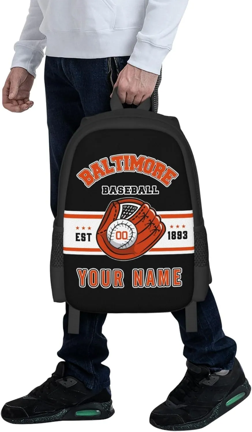Custom Baltimore Backpack Gift for Men Women Boy, Personalized Name Number Shoulder Bag for School Travel Daypack