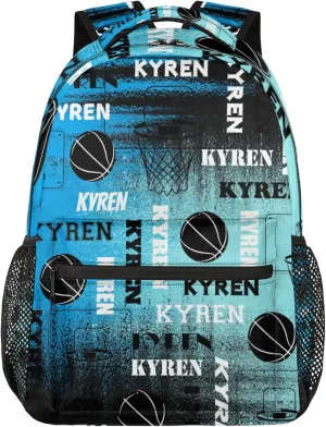 Custom Basketball Backpack for Men Women, Personalized Name Laptop Backpack, Sports Bag Lightweight Daypack for Travel Camping, Blue