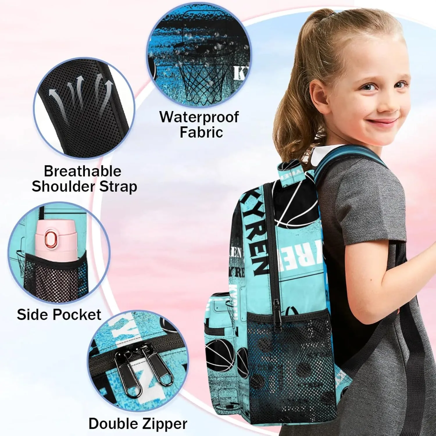 Custom Basketball Backpack for Men Women, Personalized Name Laptop Backpack, Sports Bag Lightweight Daypack for Travel Camping, Blue