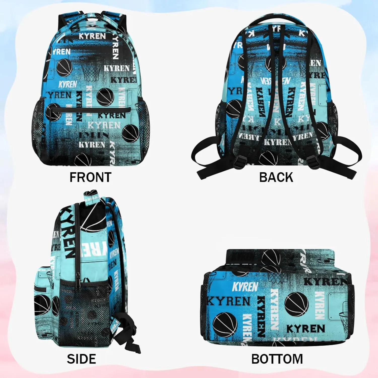 Custom Basketball Backpack for Men Women, Personalized Name Laptop Backpack, Sports Bag Lightweight Daypack for Travel Camping, Blue