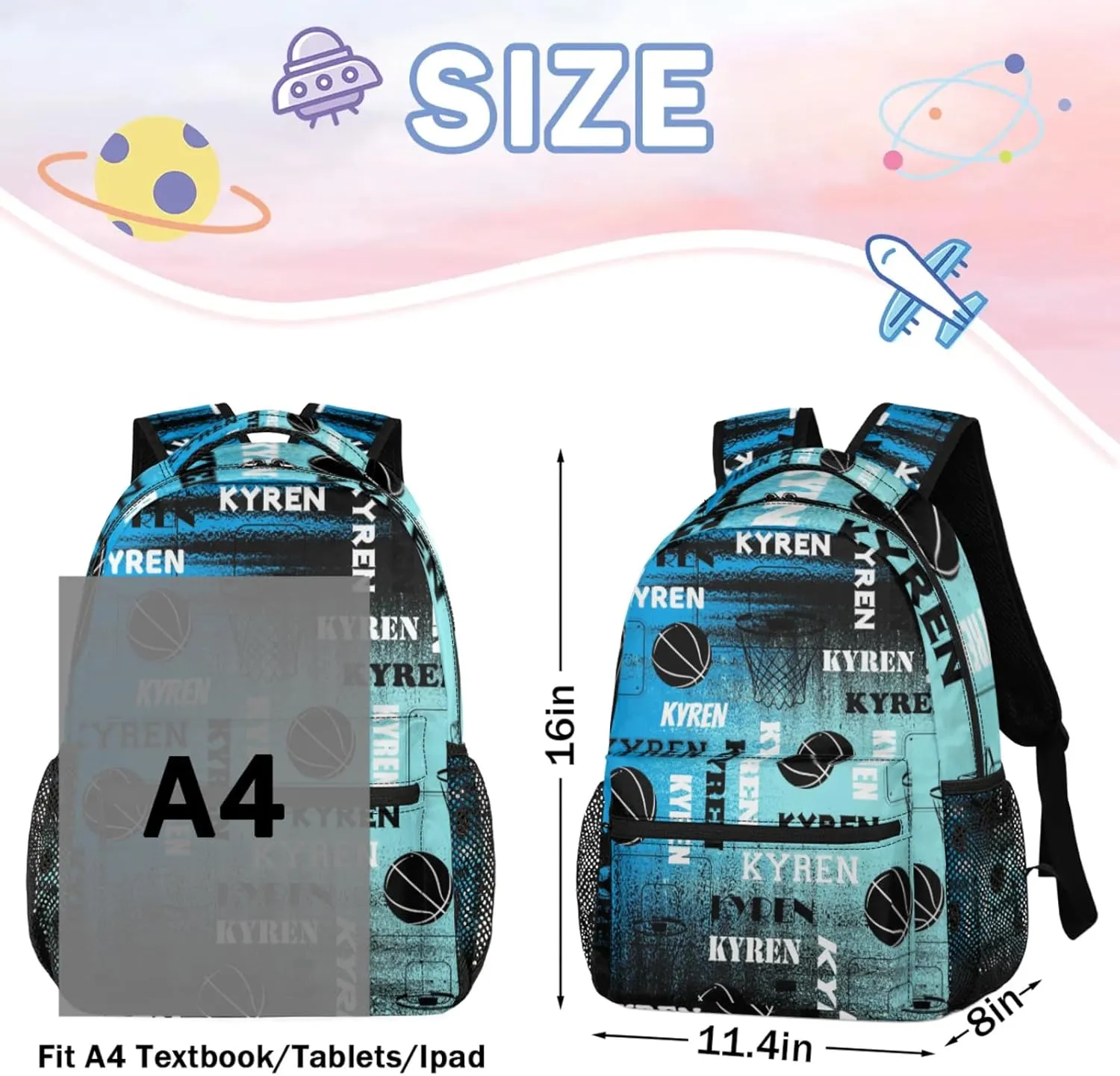 Custom Basketball Backpack for Men Women, Personalized Name Laptop Backpack, Sports Bag Lightweight Daypack for Travel Camping, Blue