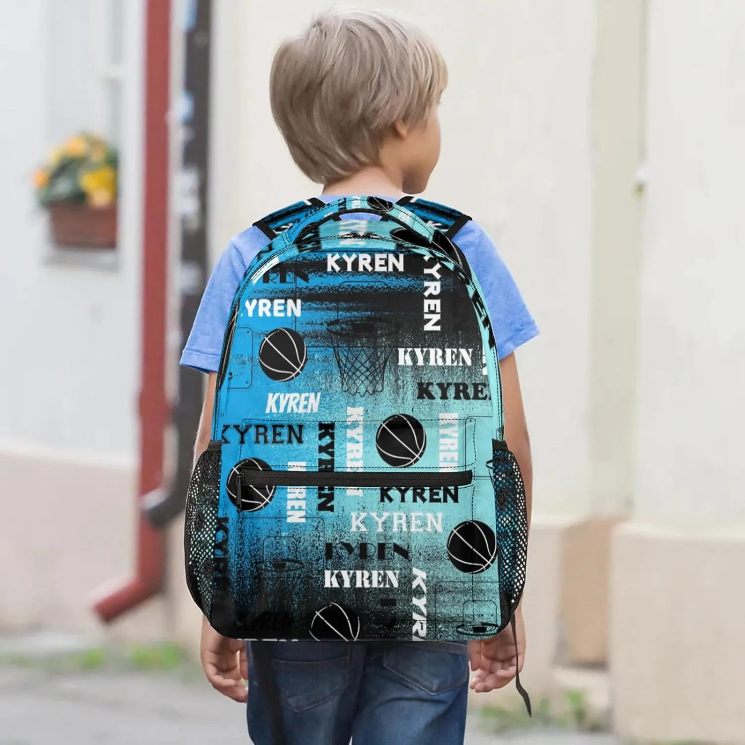 Custom Basketball Backpack for Men Women, Personalized Name Laptop Backpack, Sports Bag Lightweight Daypack for Travel Camping, Blue