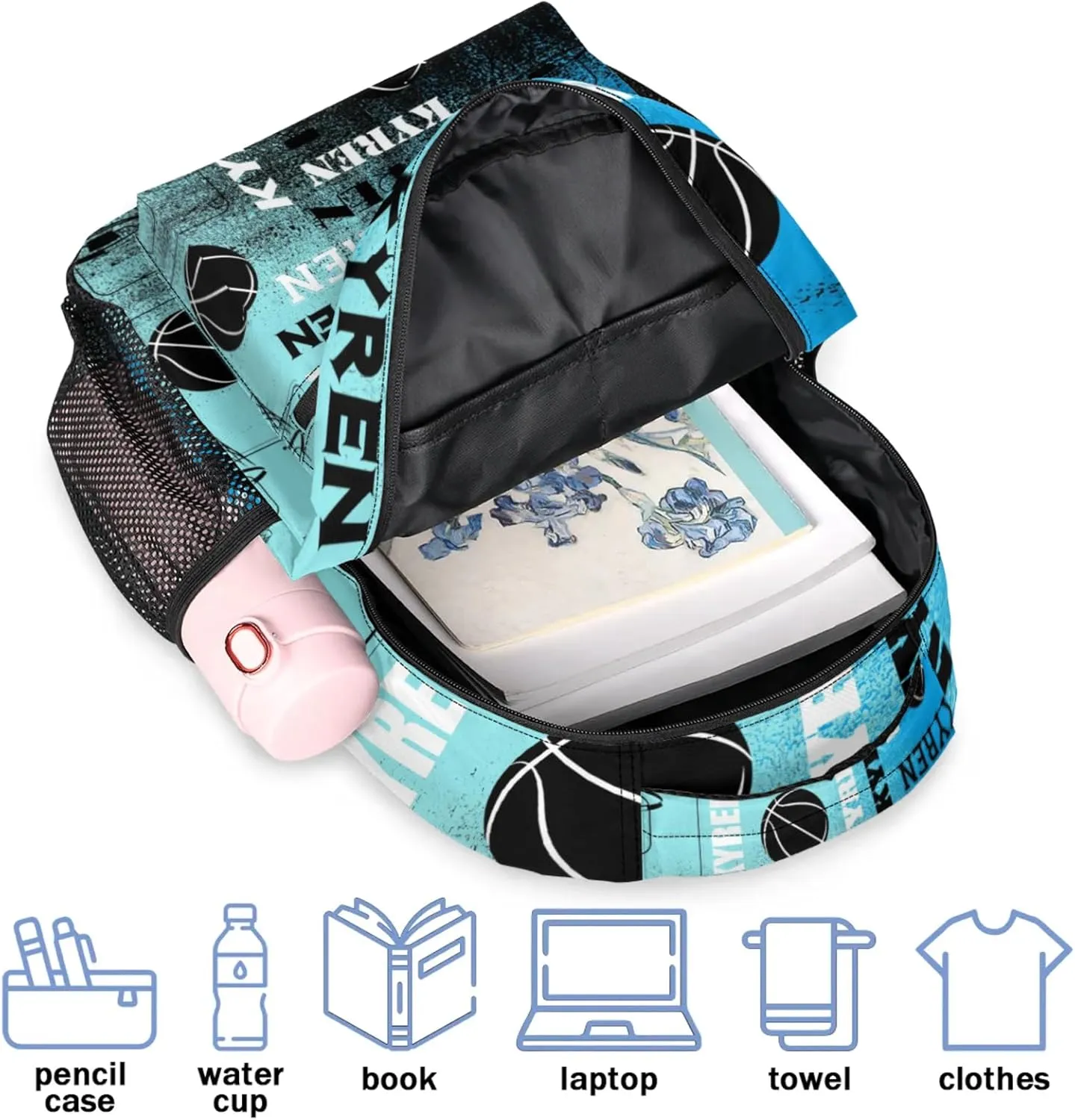 Custom Basketball Backpack for Men Women, Personalized Name Laptop Backpack, Sports Bag Lightweight Daypack for Travel Camping, Blue