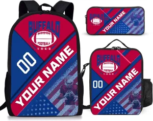Custom Buffalo Backpack with Lunch Bag Pencil Case Personalized Name Number 3 Piece Set Gifts for Men Women