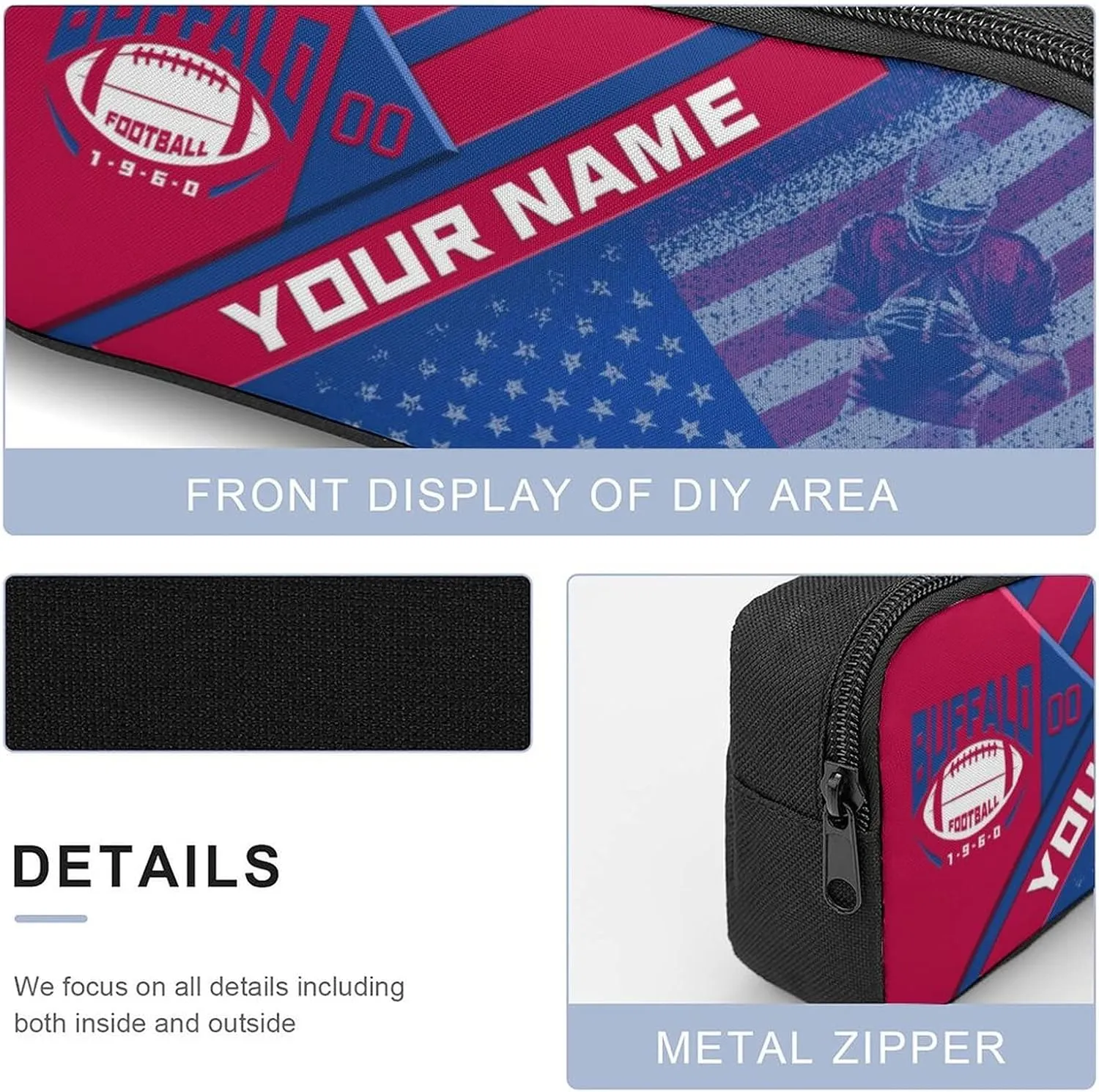 Custom Buffalo Backpack with Lunch Bag Pencil Case Personalized Name Number 3 Piece Set Gifts for Men Women