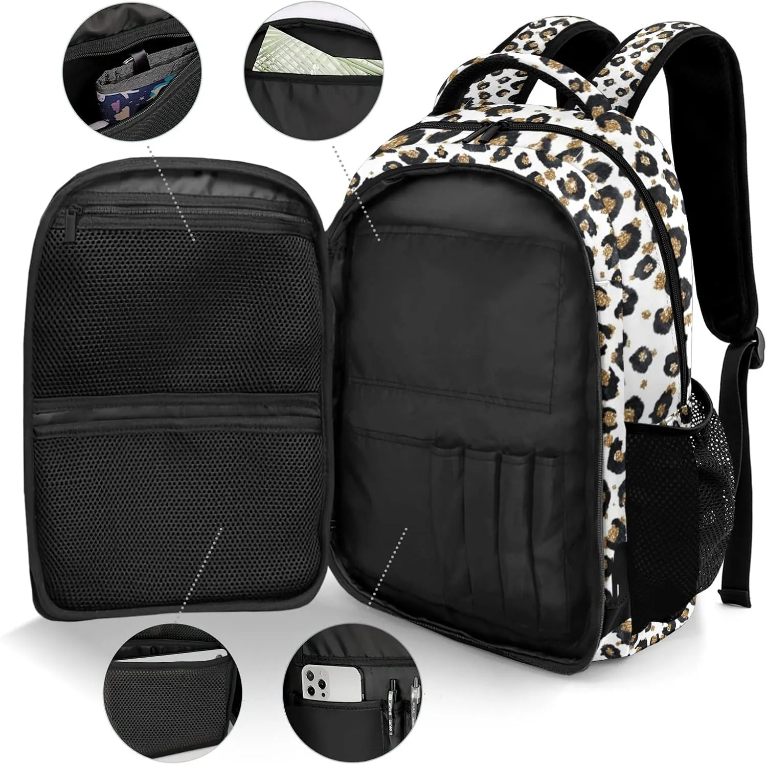Custom Cheerleader Backpack Name Casual Bag Daypack for Women Men Camping Hiking Leopard Print Cheerleading