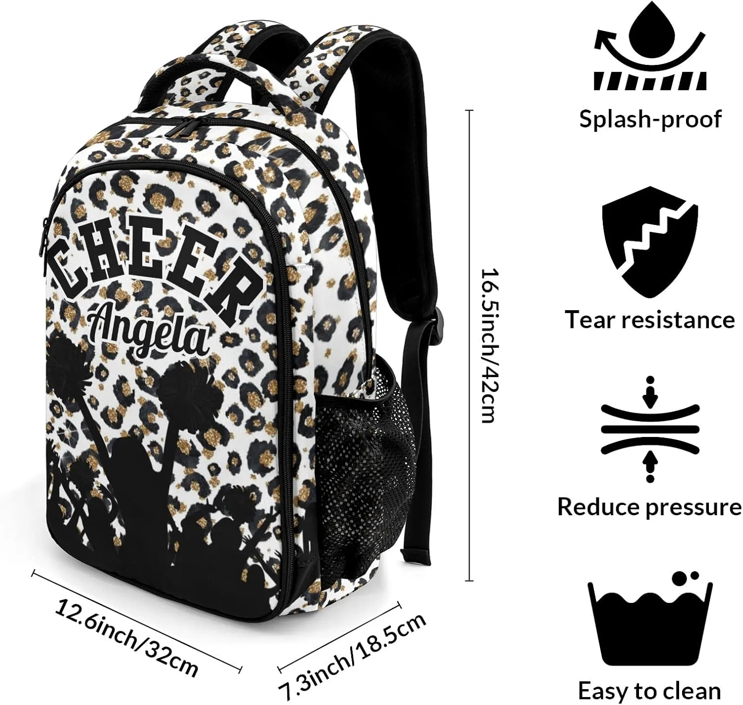 Custom Cheerleader Backpack Name Casual Bag Daypack for Women Men Camping Hiking Leopard Print Cheerleading