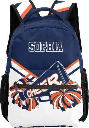 Custom Cheerleader Orange Navy Blue Personalized Causual Shoulder Bag Sports Leisure Camping Backpack for Women Men