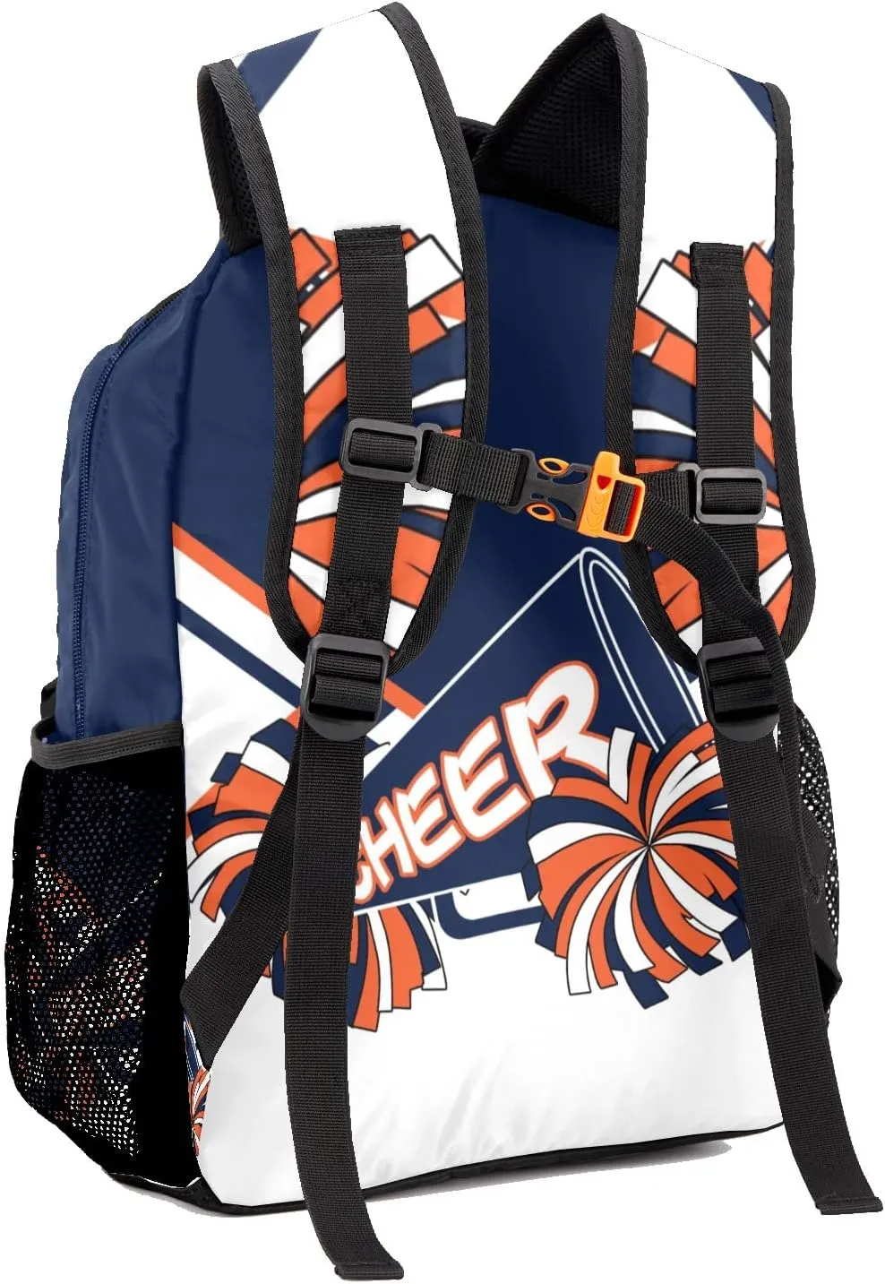 Custom Cheerleader Orange Navy Blue Personalized Causual Shoulder Bag Sports Leisure Camping Backpack for Women Men