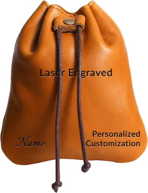 Custom Genuine Leather Drawstring Pouch Name or phrase, Personalized Coin Purse Change Holder,Medieval Customziable Multipurpose ​Medicine Bag