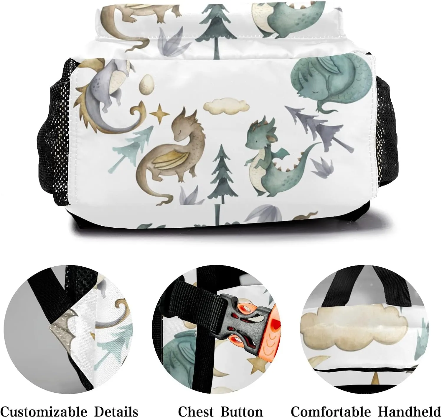 Custom Kid Backpack, Ancient Animals Dragon Watercolor Personalized School Bookbag with Your Own Name, Customization Casual Bookbags for Student Girls Boys