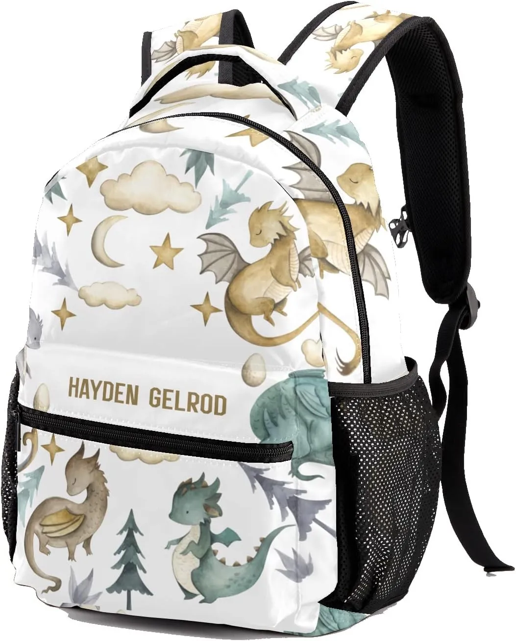Custom Kid Backpack, Ancient Animals Dragon Watercolor Personalized School Bookbag with Your Own Name, Customization Casual Bookbags for Student Girls Boys