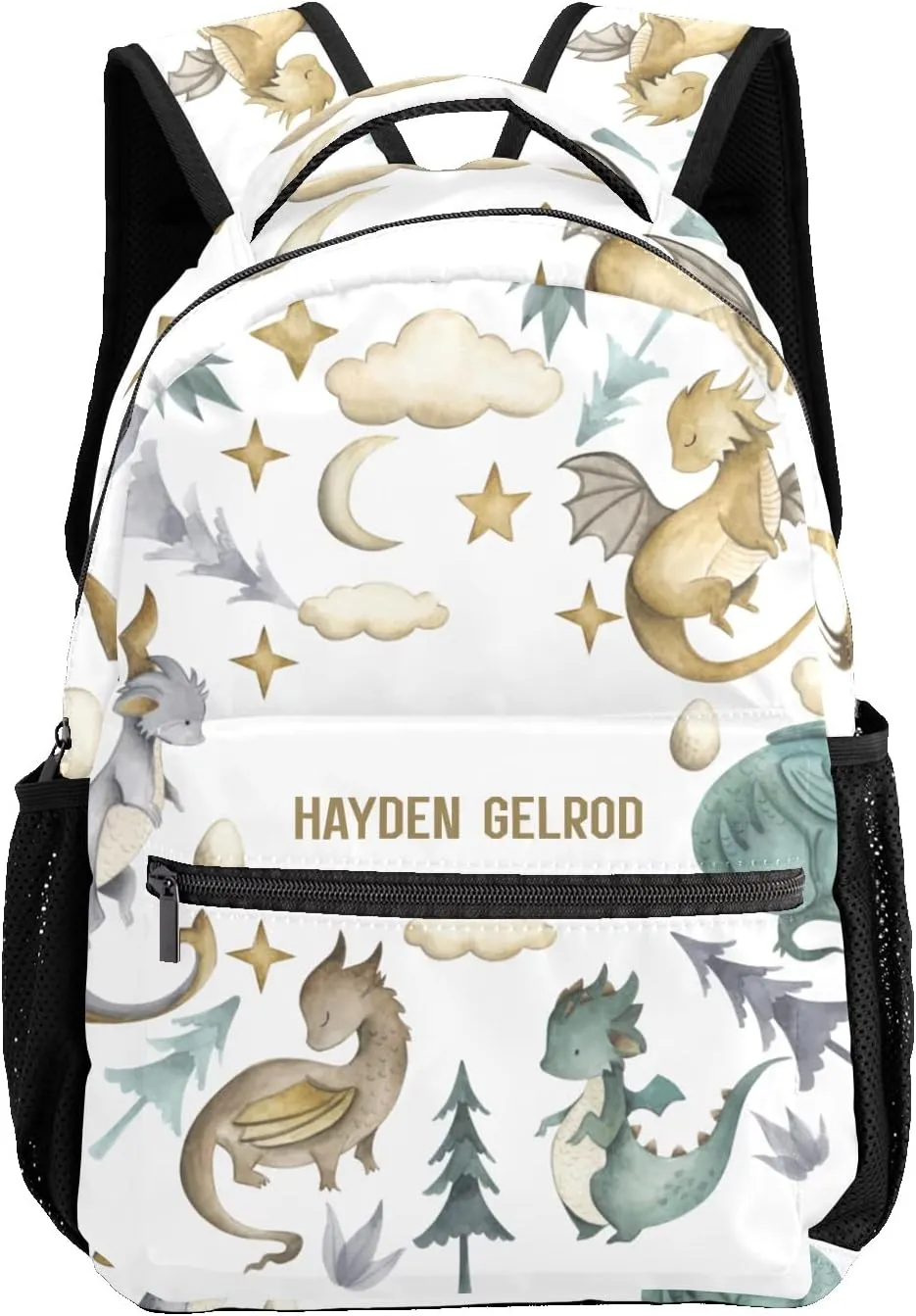 Custom Kid Backpack, Ancient Animals Dragon Watercolor Personalized School Bookbag with Your Own Name, Customization Casual Bookbags for Student Girls Boys