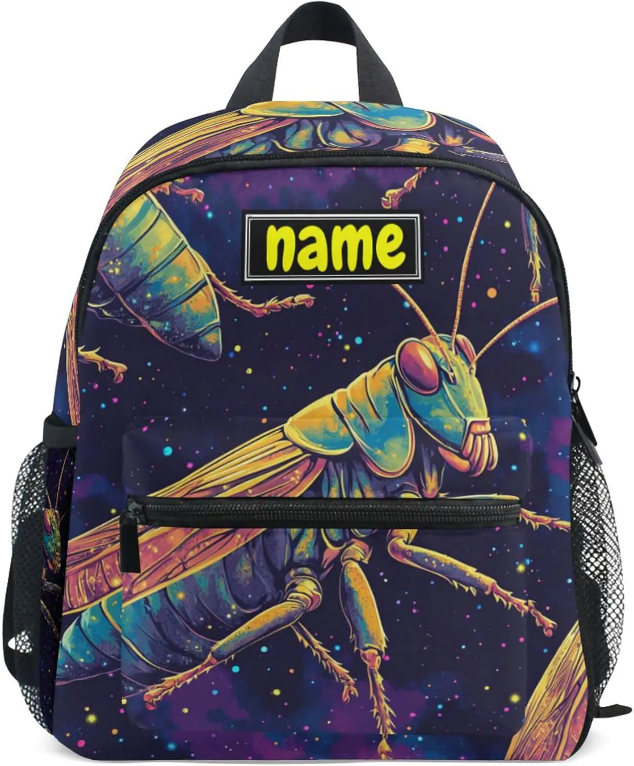 Custom Kid's Name Backpack for Boys Girls, Grasshopper Galaxy Toddler Mini Backpack Personalized Children Preschool Bookbag