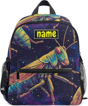 Custom Kid's Name Backpack for Boys Girls, Grasshopper Galaxy Toddler Mini Backpack Personalized Children Preschool Bookbag