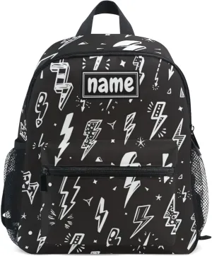 Custom Kid's Name Backpack, Lightning Bolts Toddler Backpack Personalized Name Preschool Book Bag Children Kindergarten Bag for Boys Girls