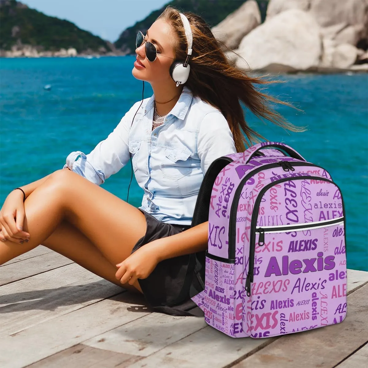 Custom Name Laptop Backpack Lightweight Personalized Shoulder Bag Backpack for Women Men Waterproof Casual Daypack Laptop Bag Gifts 16.1in, Light Purple