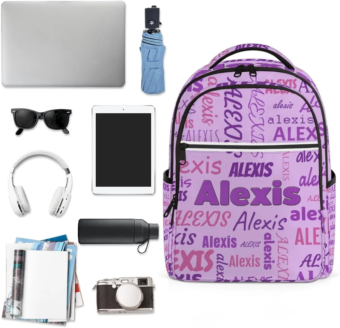Custom Name Laptop Backpack Lightweight Personalized Shoulder Bag Backpack for Women Men Waterproof Casual Daypack Laptop Bag Gifts 16.1in, Light Purple