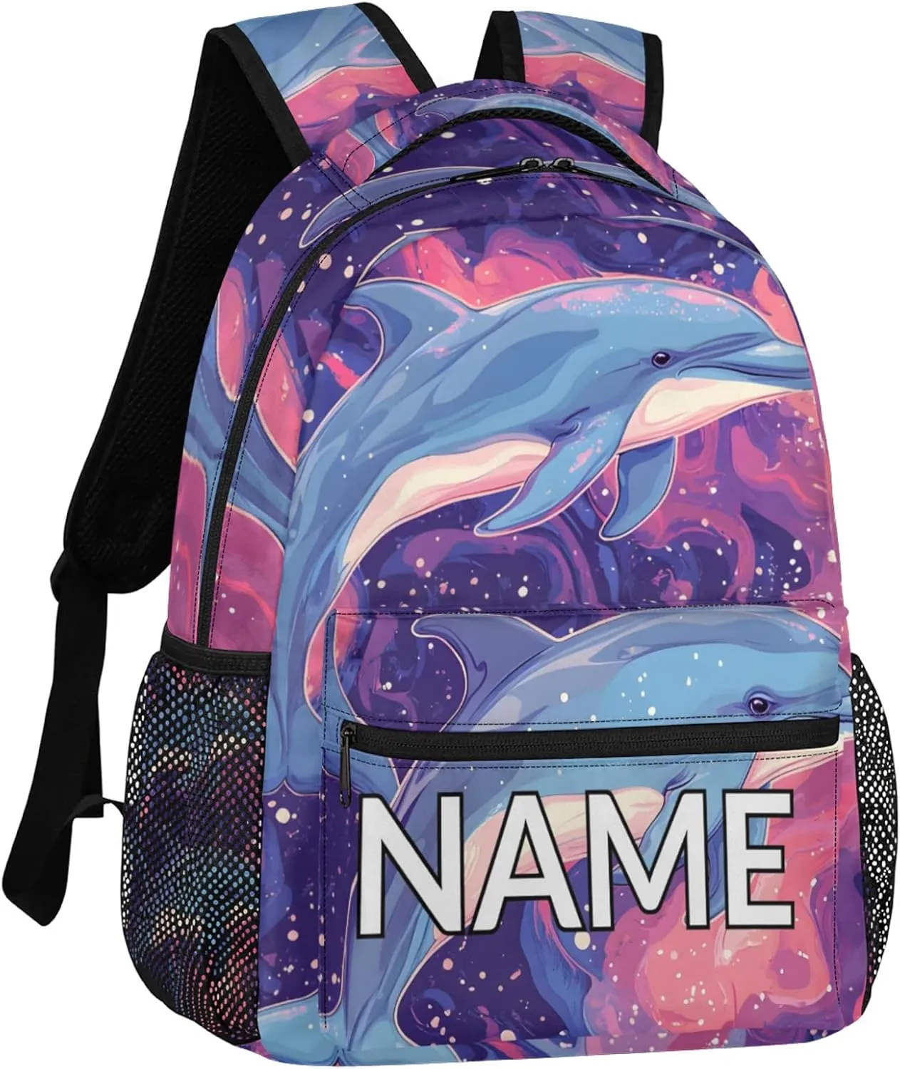 Custom Ocean Dolphin Backpack with Name Personalized Waterproof Casual Daypack Sealife Animal Customize Laptop Backpacks for Women Men