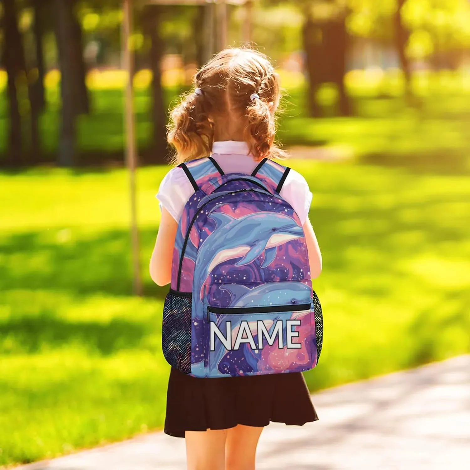 Custom Ocean Dolphin Backpack with Name Personalized Waterproof Casual Daypack Sealife Animal Customize Laptop Backpacks for Women Men