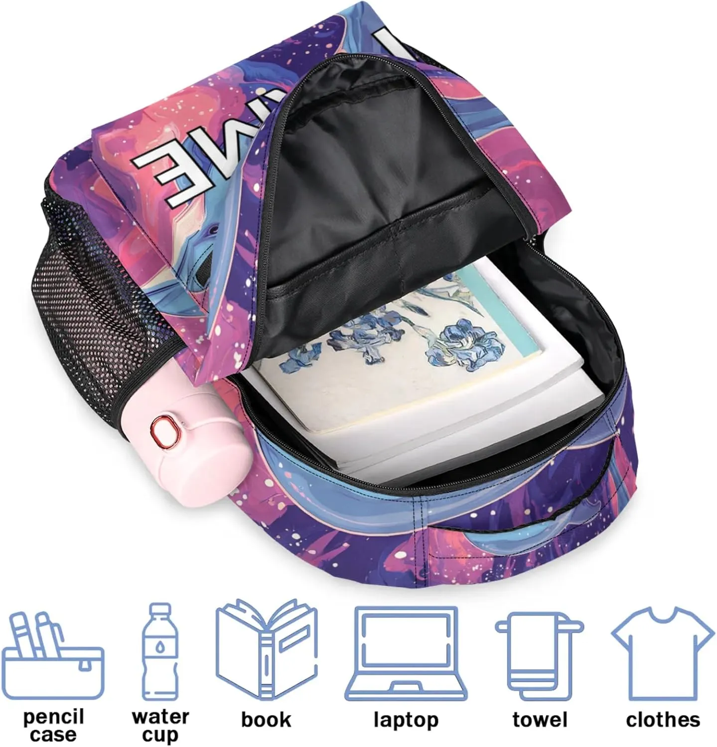 Custom Ocean Dolphin Backpack with Name Personalized Waterproof Casual Daypack Sealife Animal Customize Laptop Backpacks for Women Men