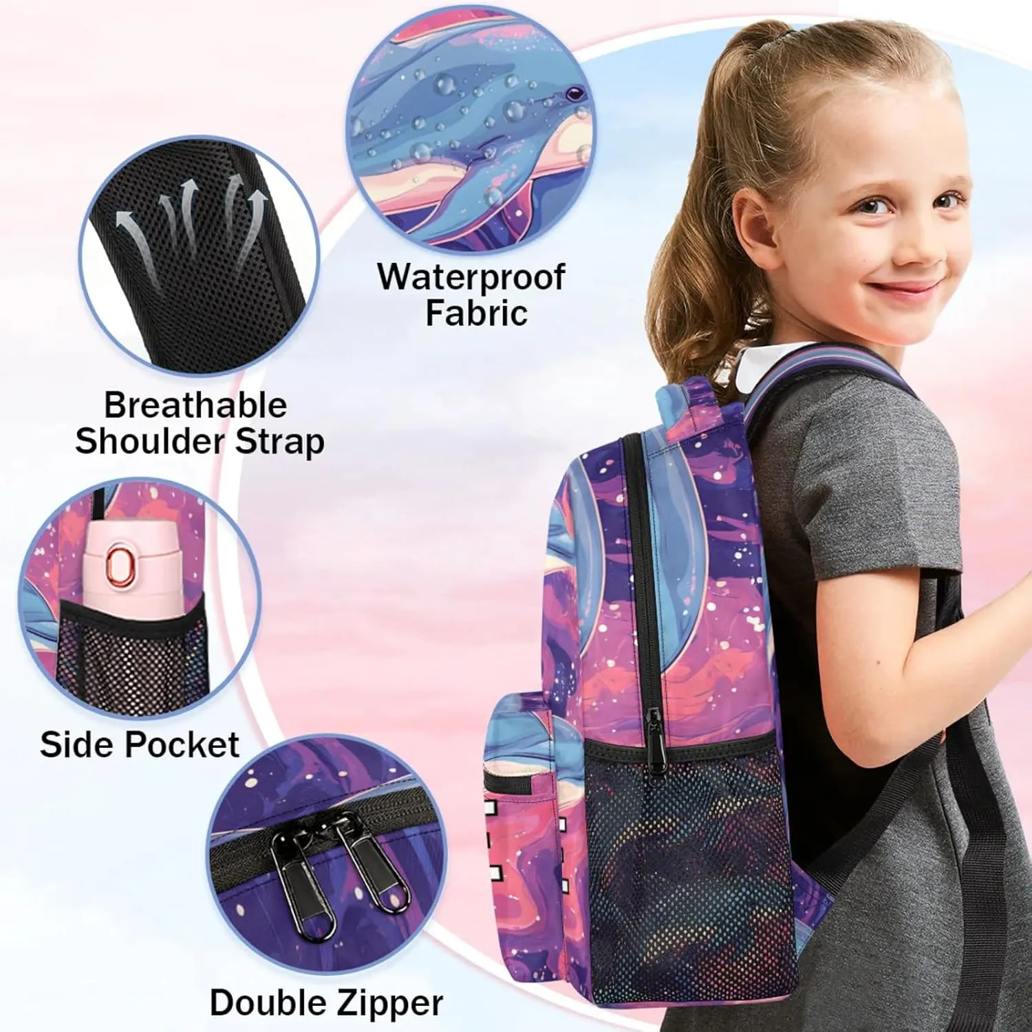 Custom Ocean Dolphin Backpack with Name Personalized Waterproof Casual Daypack Sealife Animal Customize Laptop Backpacks for Women Men