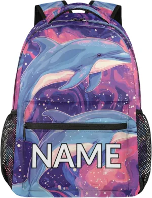 Custom Ocean Dolphin Backpack with Name Personalized Waterproof Casual Daypack Sealife Animal Customize Laptop Backpacks for Women Men