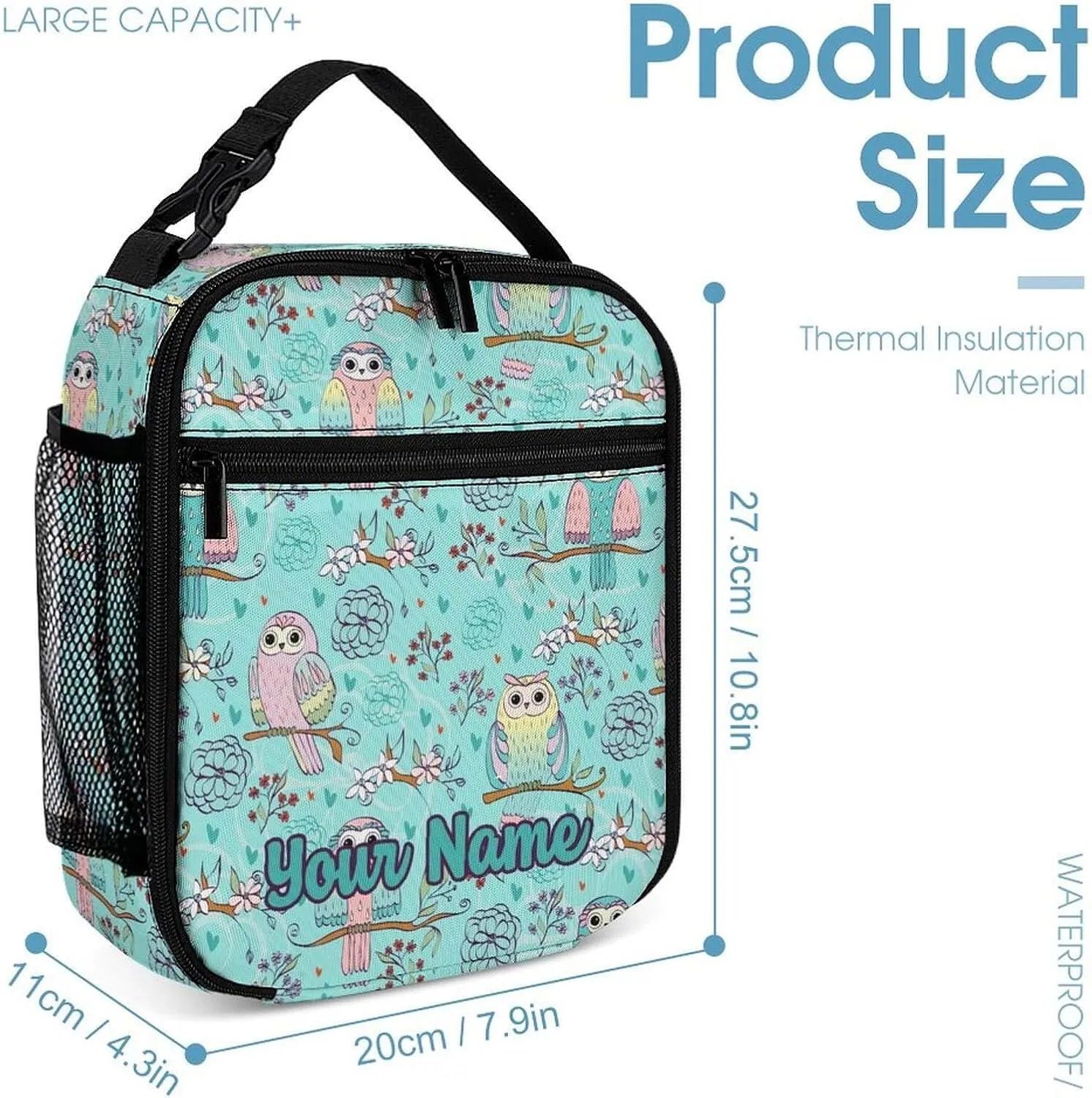 Custom Owl Backpack with Lunch Box & Pencil Case for Kids Girls Boys School, 16 Inch Cute Owls Bookbag, School Backpack for Students Children, Lightweight, Large Capacity