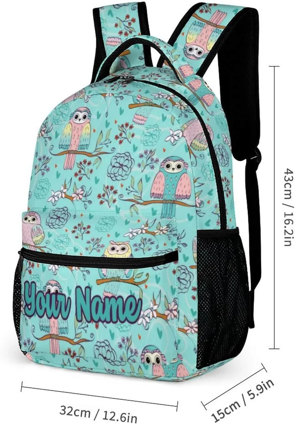 Custom Owl Backpack with Lunch Box & Pencil Case for Kids Girls Boys School, 16 Inch Cute Owls Bookbag, School Backpack for Students Children, Lightweight, Large Capacity