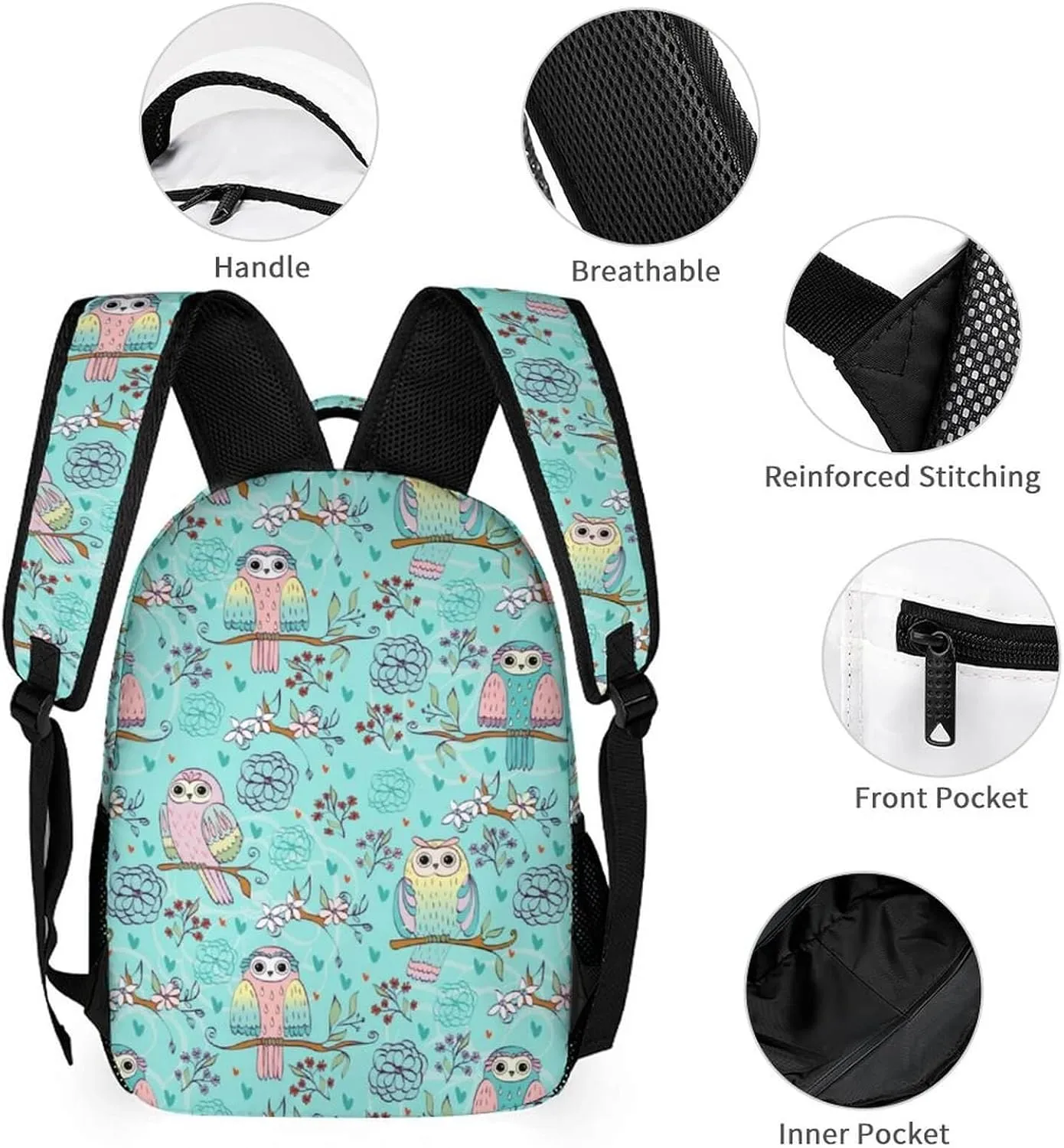 Custom Owl Backpack with Lunch Box & Pencil Case for Kids Girls Boys School, 16 Inch Cute Owls Bookbag, School Backpack for Students Children, Lightweight, Large Capacity