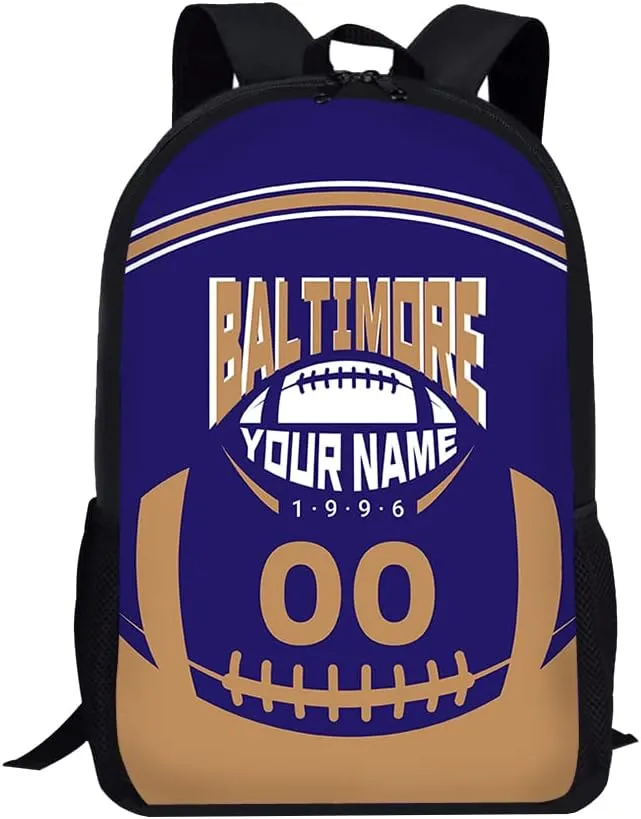 Custom Shoulder Baltimore Backpack Personalized Any Name Number 17 Inch Large Capacity Laptop Bag Bookbag Gifts for Men Women