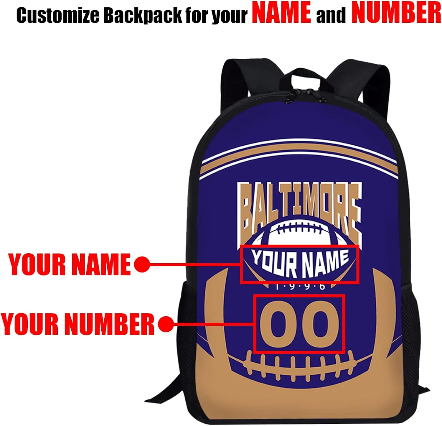 Custom Shoulder Baltimore Backpack Personalized Any Name Number 17 Inch Large Capacity Laptop Bag Bookbag Gifts for Men Women