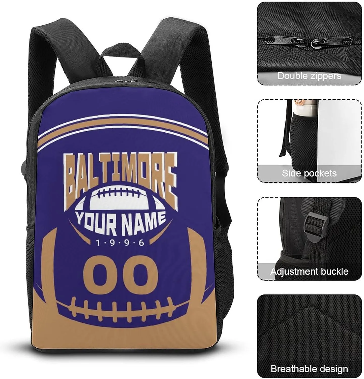 Custom Shoulder Baltimore Backpack Personalized Any Name Number 17 Inch Large Capacity Laptop Bag Bookbag Gifts for Men Women