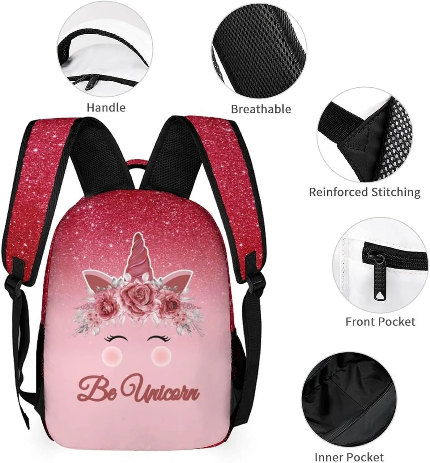 Custom Unicorn Backpack with Lunch Box & Pencil Case for Kids Girls Boys School, 16 Inch Cute Unicorns Bookbag, School Backpack for Students Children, Lightweight, Large Capacity