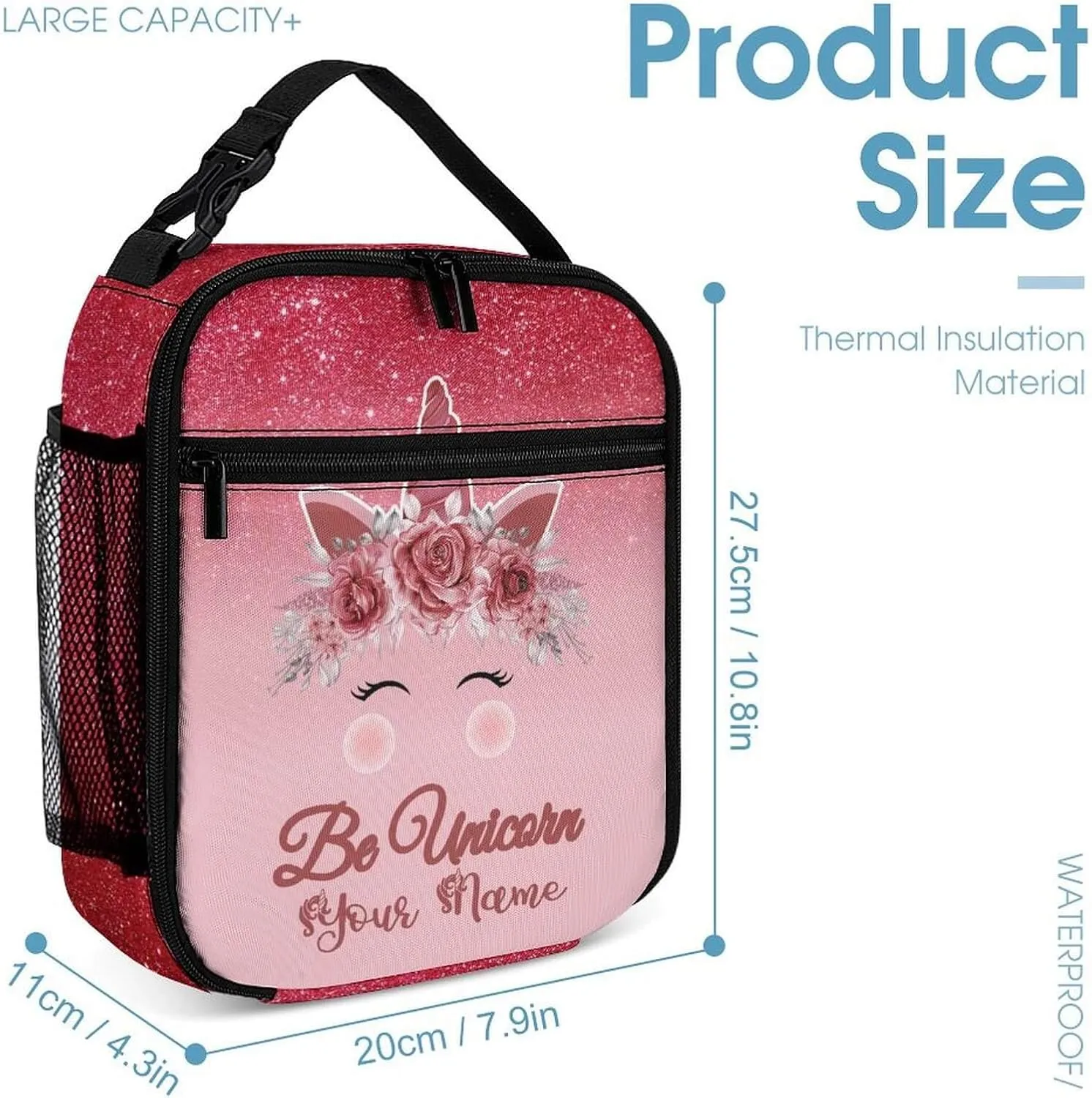 Custom Unicorn Backpack with Lunch Box & Pencil Case for Kids Girls Boys School, 16 Inch Cute Unicorns Bookbag, School Backpack for Students Children, Lightweight, Large Capacity