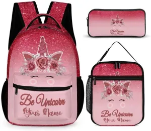 Custom Unicorn Backpack with Lunch Box & Pencil Case for Kids Girls Boys School, 16 Inch Cute Unicorns Bookbag, School Backpack for Students Children, Lightweight, Large Capacity