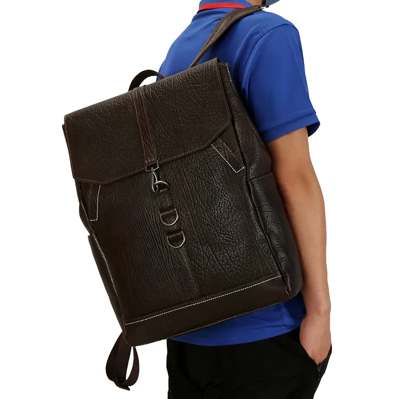 Custom Vintage Full Grain Leather Rucksack - Stylish Travel Backpack