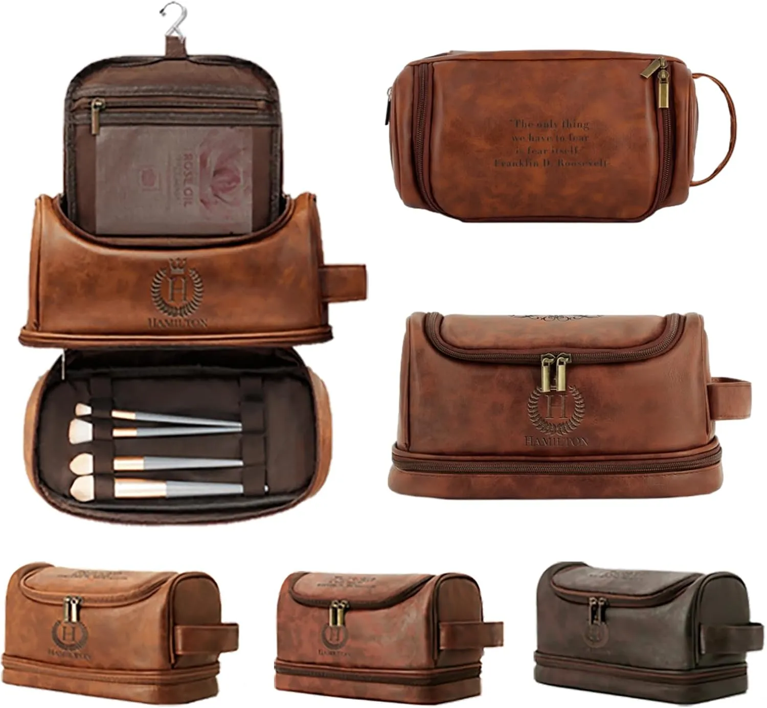 Customized Waterproof Leather Toiletry Bag - Personalized Dopp Kit for Men with Engraved Name/Logo - Ideal Travel Organizer for Husband Boyfriend Dad - Perfect for Wedding, Father's Day, Anniversary
