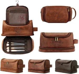 Customized Waterproof Leather Toiletry Bag - Personalized Dopp Kit for Men with Engraved Name/Logo - Ideal Travel Organizer for Husband Boyfriend Dad - Perfect for Wedding, Father's Day, Anniversary