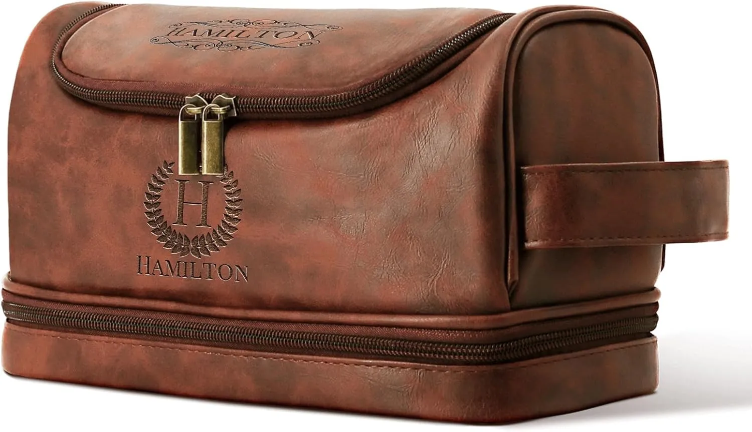 Customized Waterproof Leather Toiletry Bag - Personalized Dopp Kit for Men with Engraved Name/Logo - Ideal Travel Organizer for Husband Boyfriend Dad - Perfect for Wedding, Father's Day, Anniversary