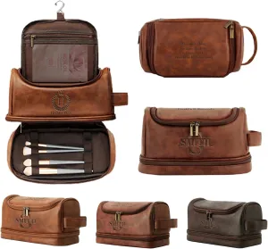 Customized Waterproof Leather Toiletry Bag - Personalized Dopp Kit for Men with Engraved Name/Logo - Ideal Travel Organizer for Husband Boyfriend Dad - Perfect for Wedding, Father's Day, Anniversary