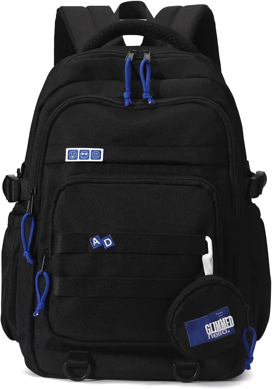 Cute Aesthetic Backpack for Girls Middle School Students Bookbag Teens Solid Color Lightweight Travel Daypack Casual Schoolbag with Coin Pouch,Black