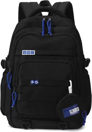 Cute Aesthetic Backpack for Girls Middle School Students Bookbag Teens Solid Color Lightweight Travel Daypack Casual Schoolbag with Coin Pouch,Black