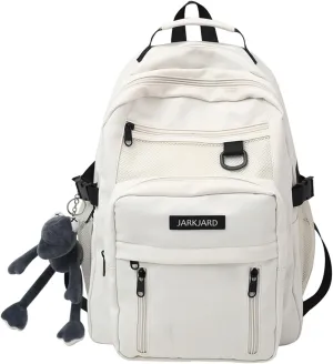 Cute Aesthetic Backpack Kawaii Backpack for School with Cute Pendant Casual Daypack Middle Student Travel College Bookbag for Girls Large Capacity(White)