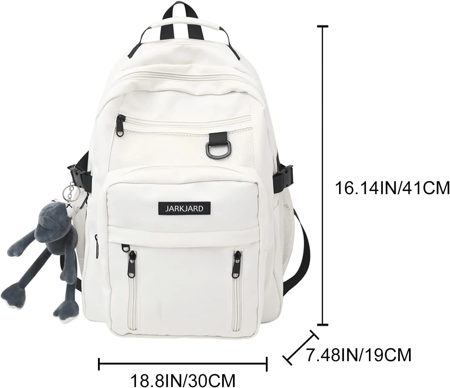 Cute Aesthetic Backpack Kawaii Backpack for School with Cute Pendant Casual Daypack Middle Student Travel College Bookbag for Girls Large Capacity(White)