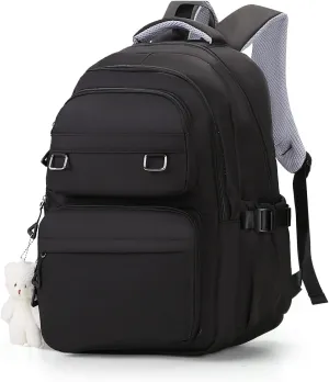 Cute Aesthetic School Backpack for Teens Girls Boys Women, College Laptop Bookbag for High Middle School Student (Black)