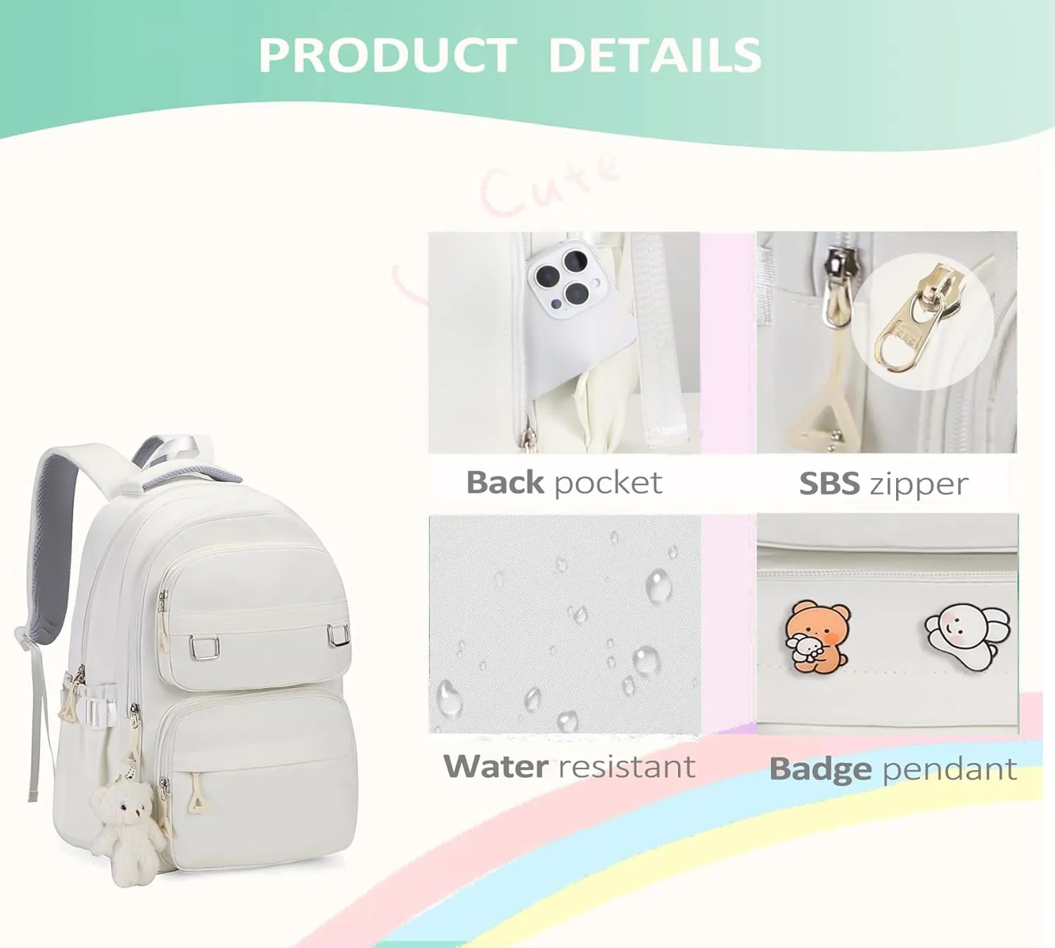 Cute Aesthetic School Backpack for Teens Girls Boys Women, College Laptop Bookbag for High Middle School Student (Pink)