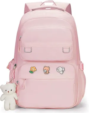 Cute Aesthetic School Backpack for Teens Girls Boys Women, College Laptop Bookbag for High Middle School Student (Pink)