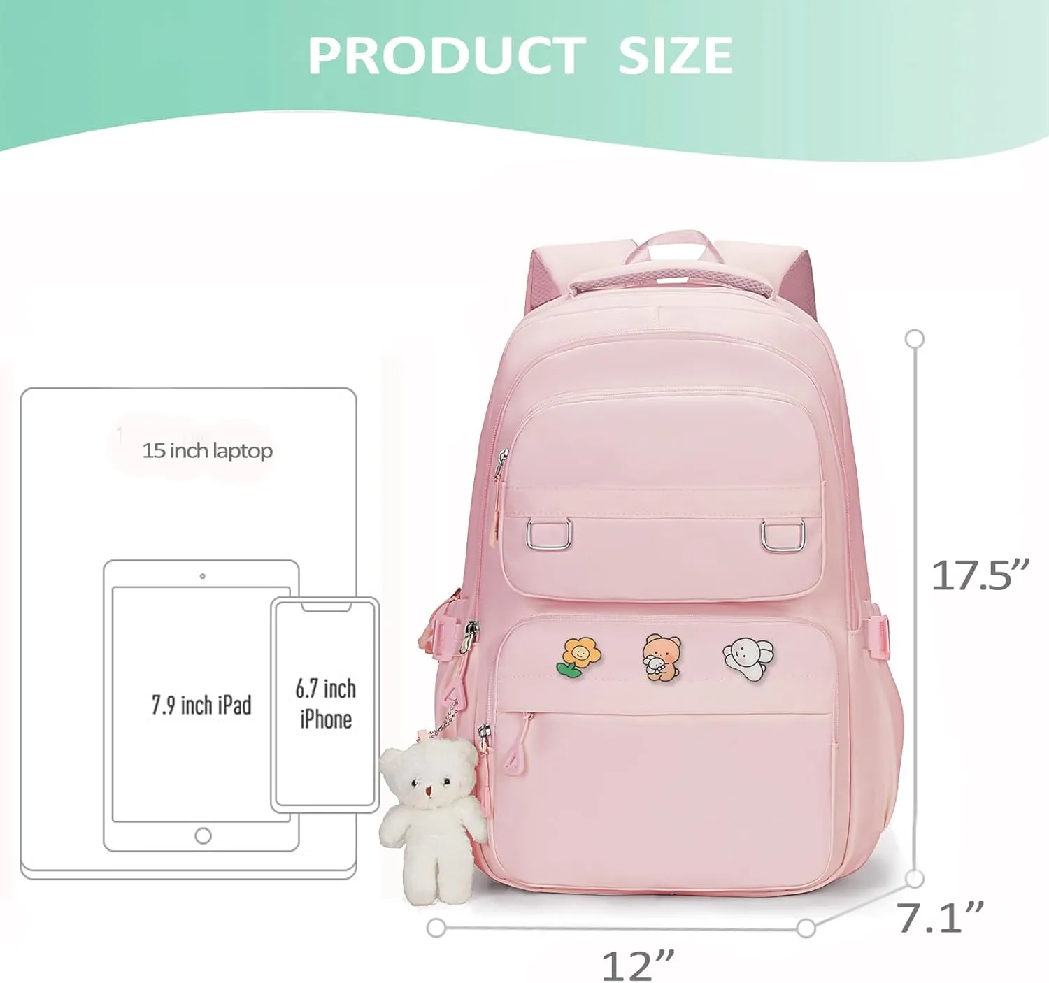 Cute Aesthetic School Backpack for Teens Girls Boys Women, College Laptop Bookbag for High Middle School Student (Pink)