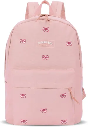 Cute Bow Backpack Aesthetic Canvas Backpack College Laptop Bag for Women Fashion Travel Daypack